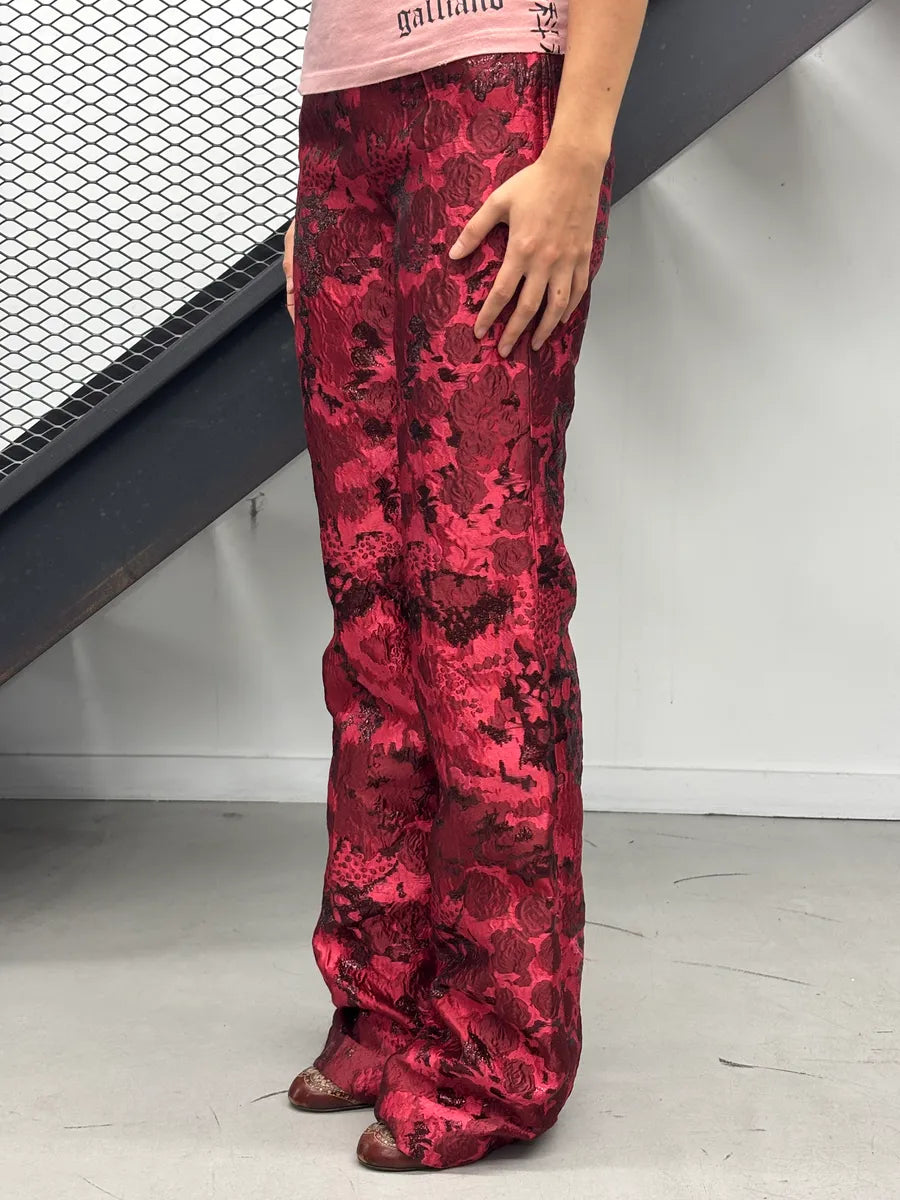SS2015 Dsquared2 Red Floral Jacquard Metallic Waistband Pants kNmjwiuq 1