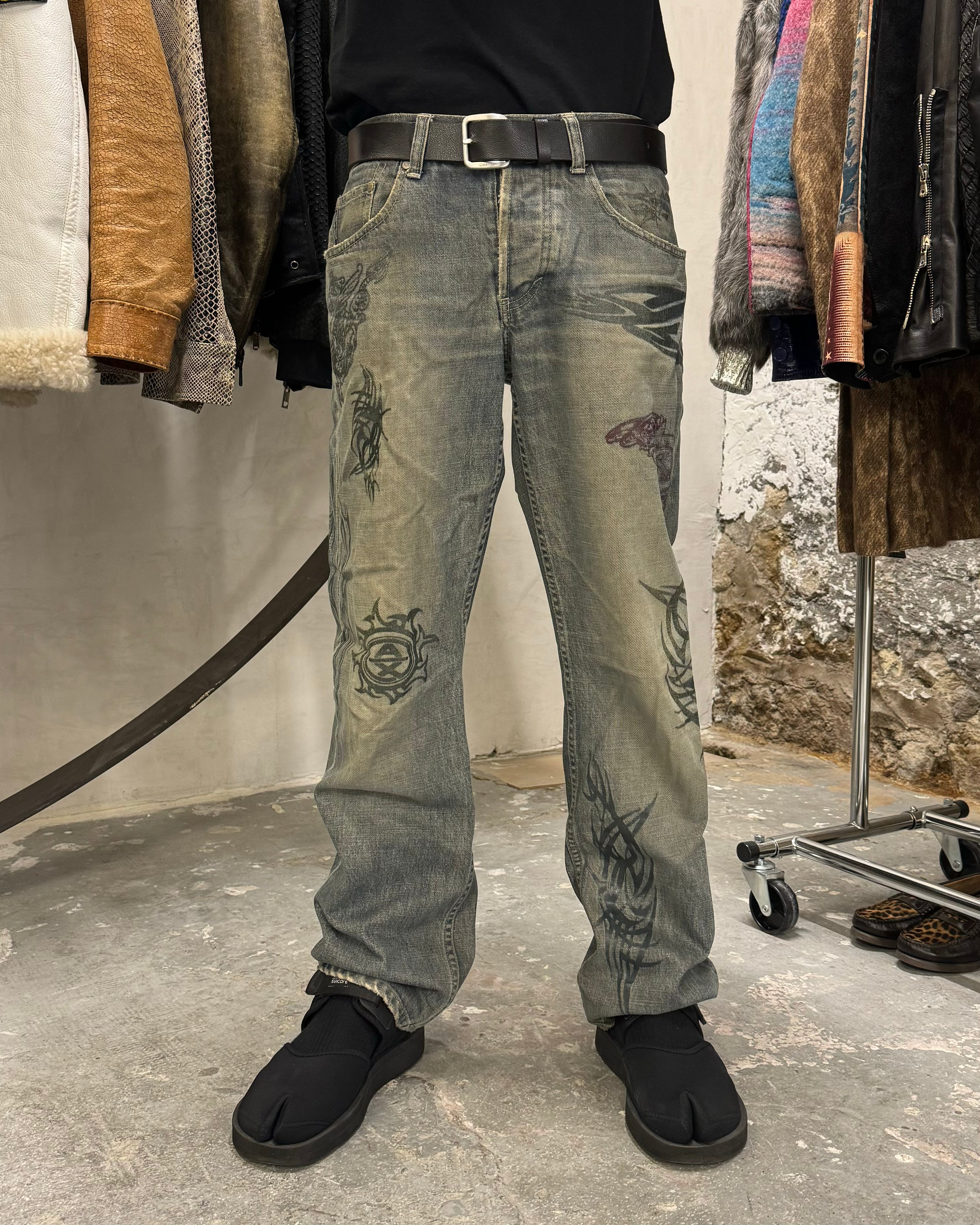 2000年代 アルマーニ 日本限定 プリント デニム ジーンズ (M)