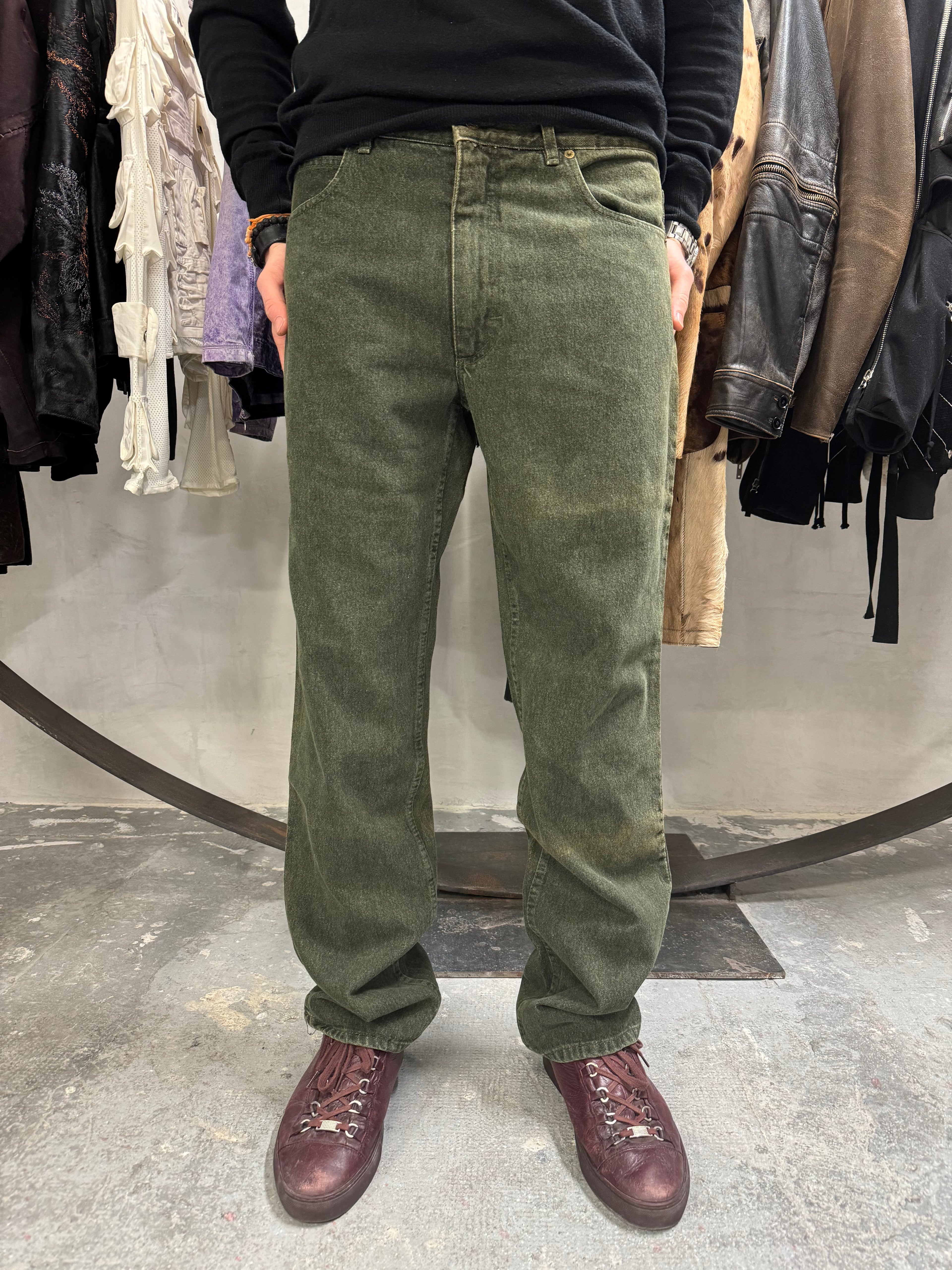 1990s Armani Faded Green Denim Cozy Pants
