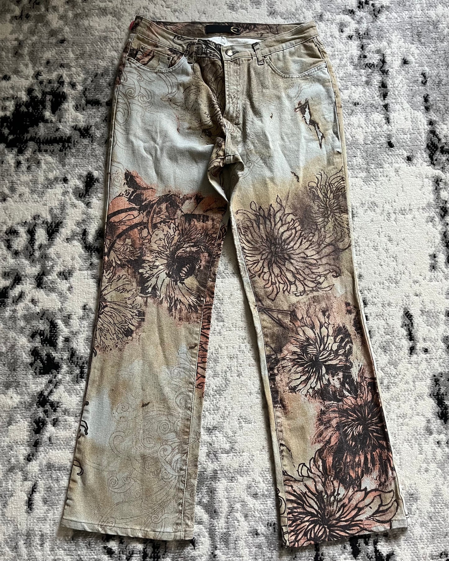 00s Cavalli Burnt Flower Eroded Pants (M)