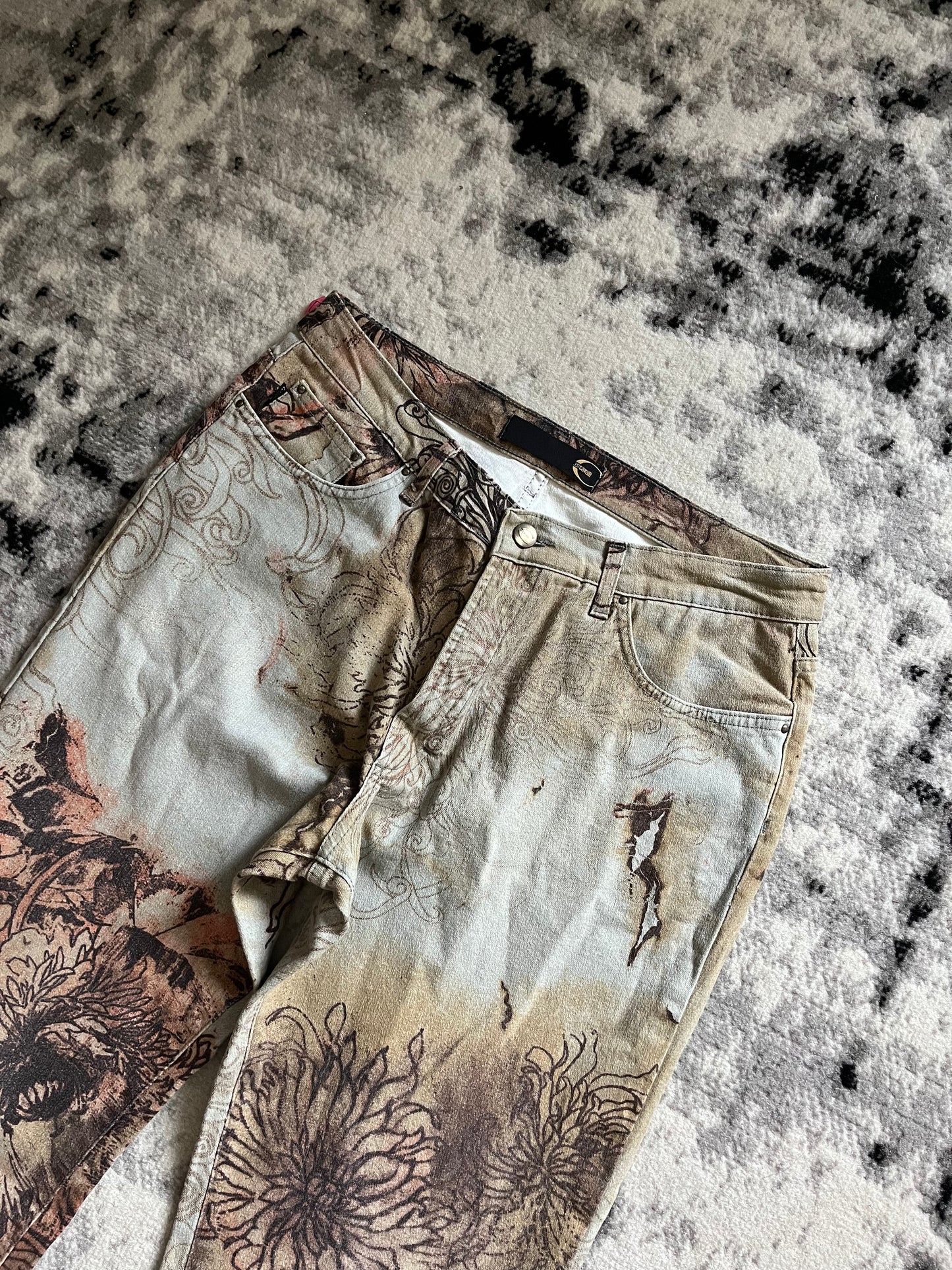 00s Cavalli Burnt Flower Eroded Pants (M)