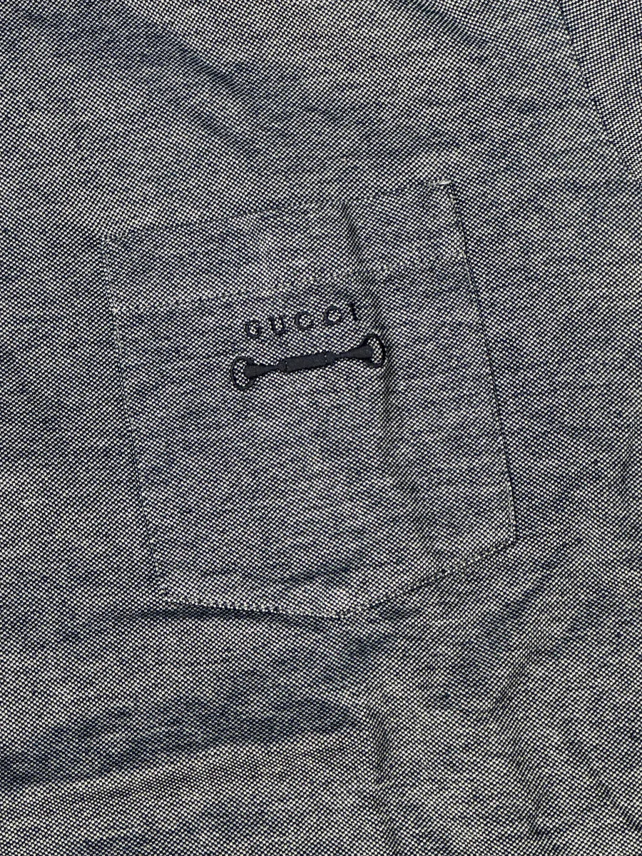 Gucci Heather Blue Cotton Embroidered Horsebit Pocket Polo IFgzjBj 6
