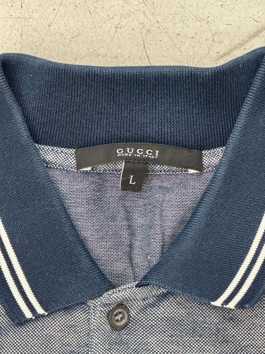 Gucci Heather Blue Cotton Embroidered Horsebit Pocket Polo IFgzjBj 8