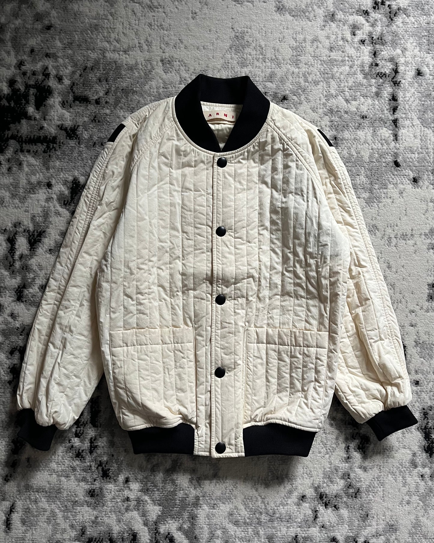 Marni Baseball Beige Faded Puffer Bomber Jacket (S/M)