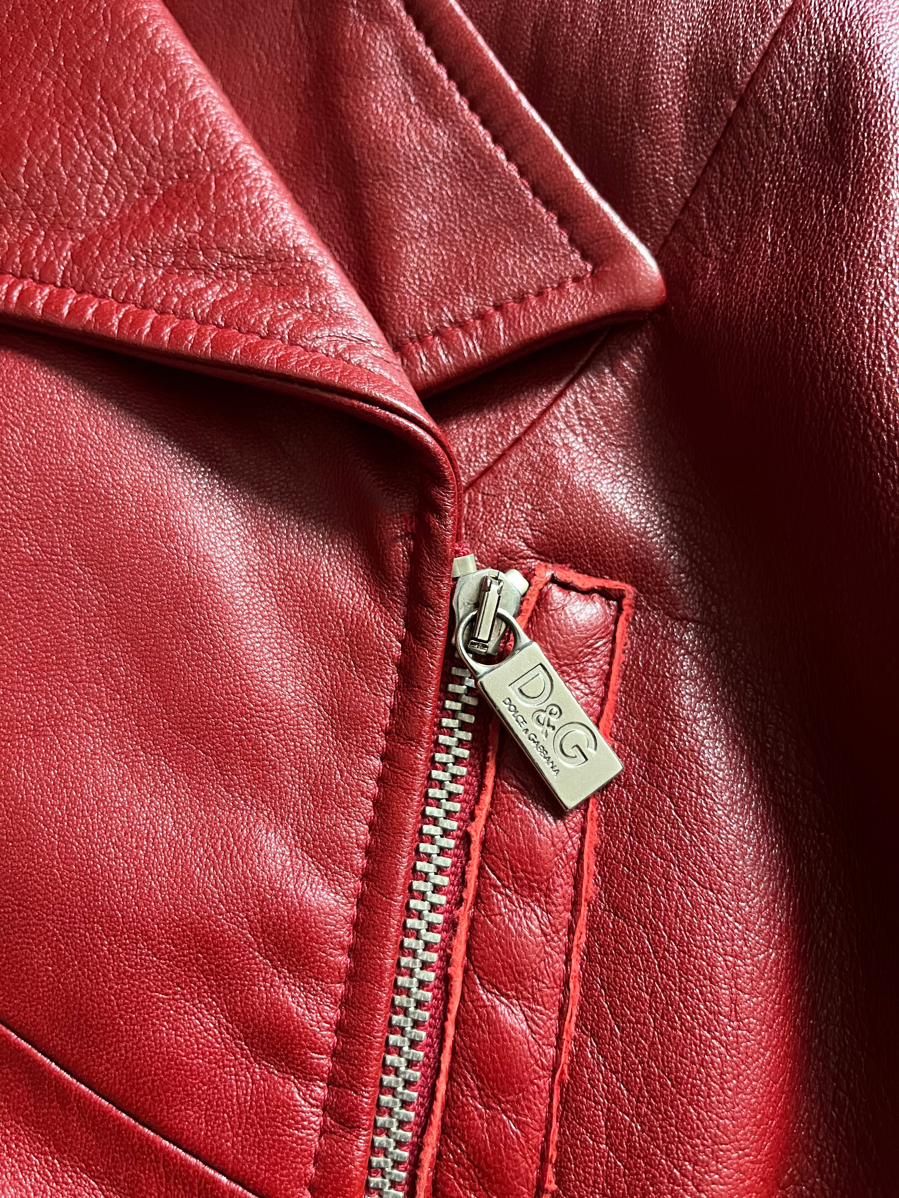 2000s Dolce & Gabbana Red Biker Leather Jacket