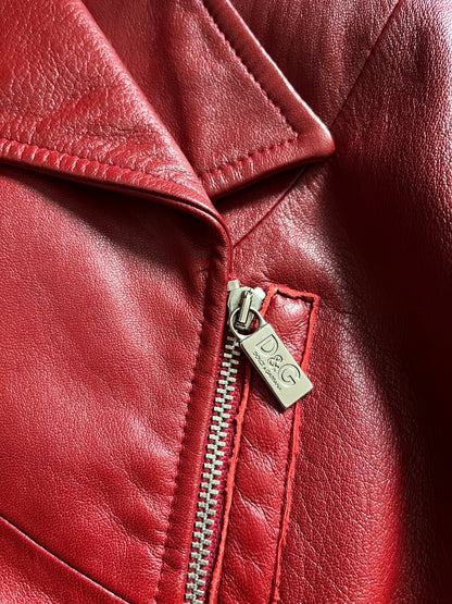 2000s Dolce & Gabbana Red Biker Leather Jacket (XS)