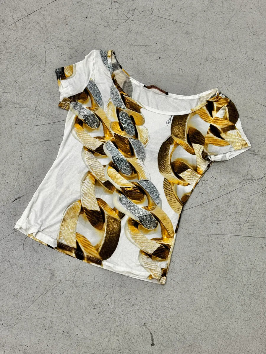 2000s Roberto Cavalli White Chain T-Shirt adjGecu 1