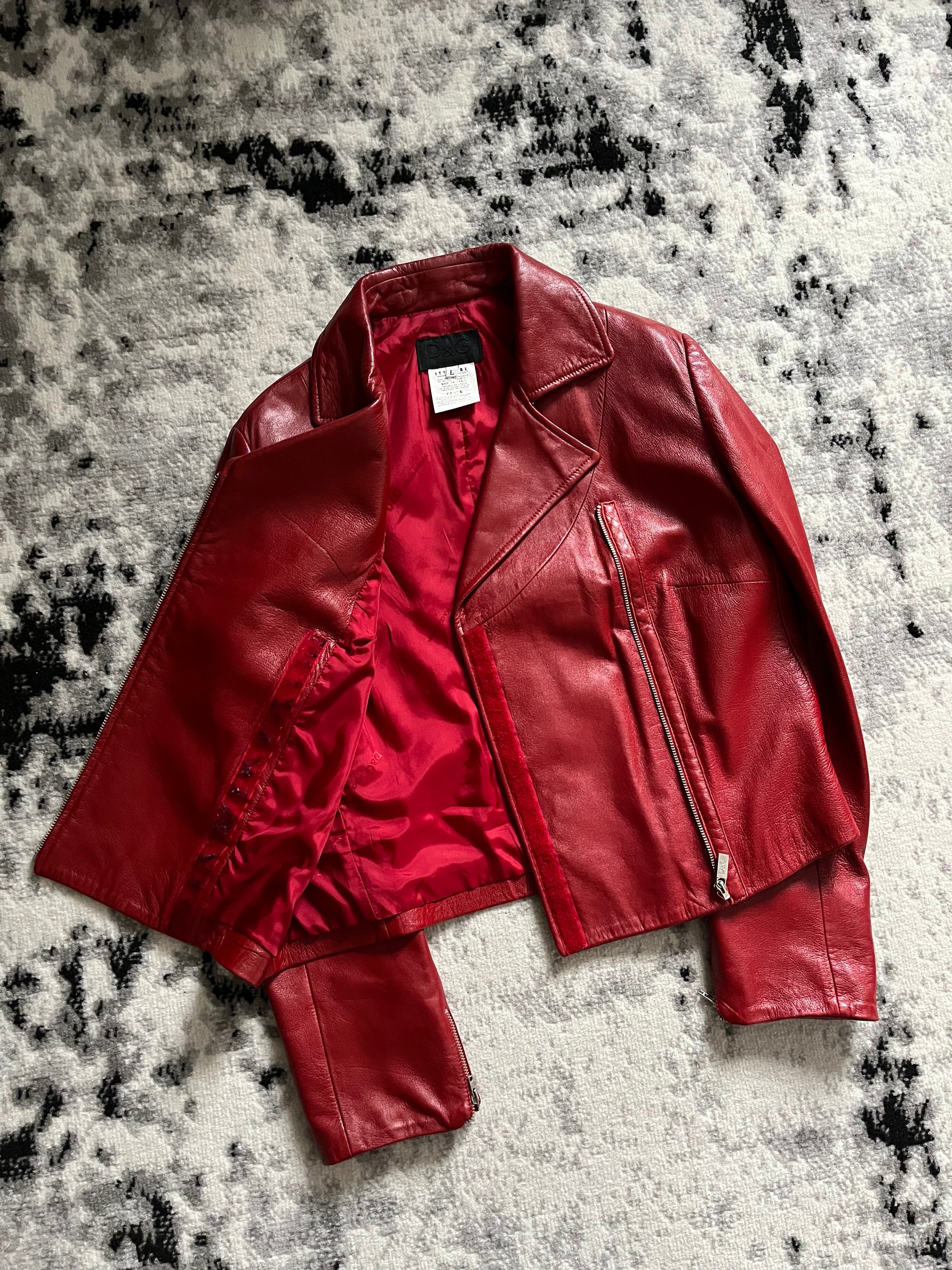 2000s Dolce Gabbana Red Biker Leather Jacket XS Dolce Vita Hub