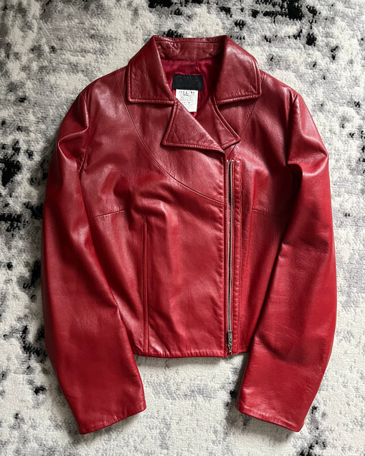00s Dolce & Gabbana Red Biker Leather Jacket (XS)