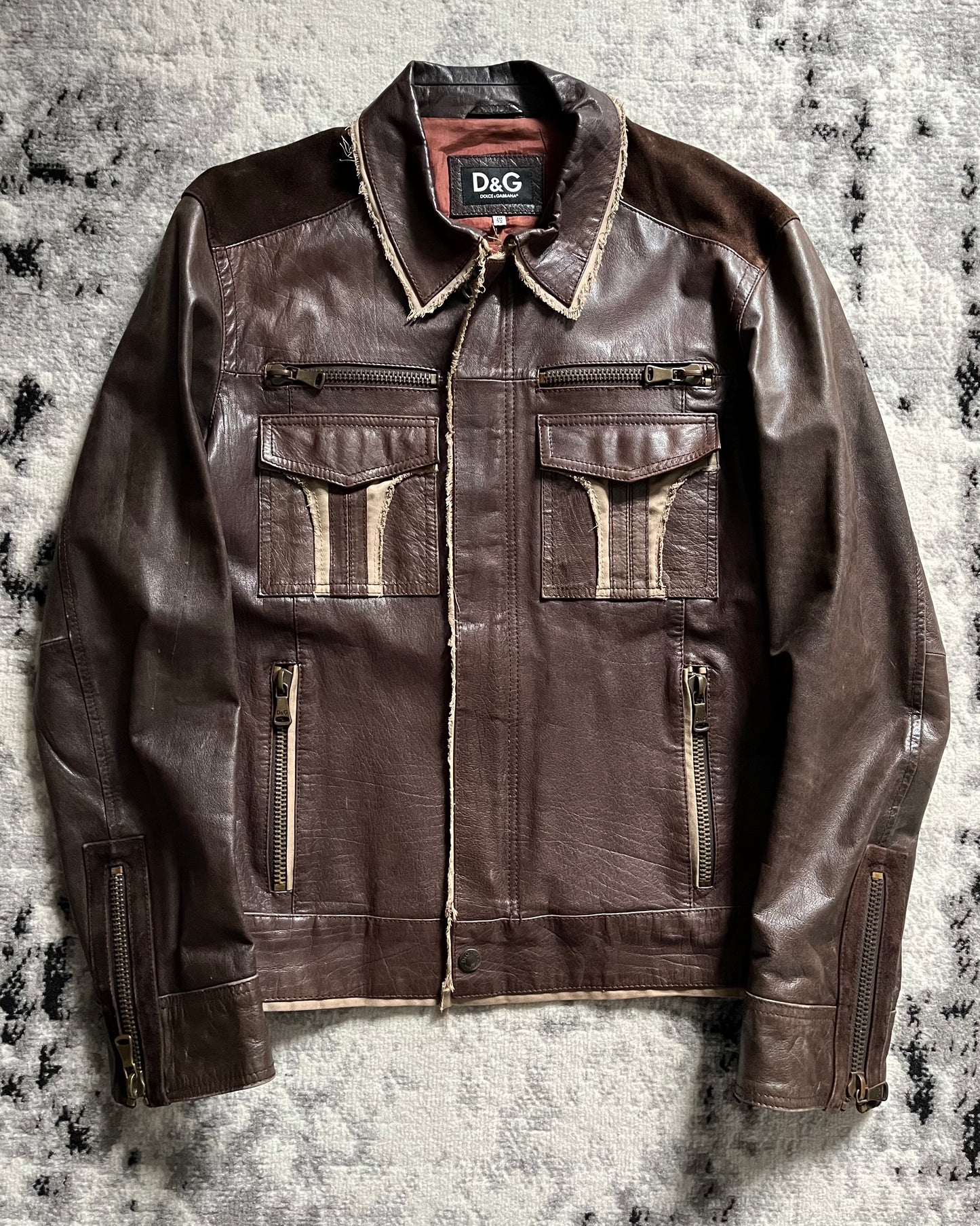 00s Dolce & Gabbana Brown Alpha Leather Utility Jacket (L)