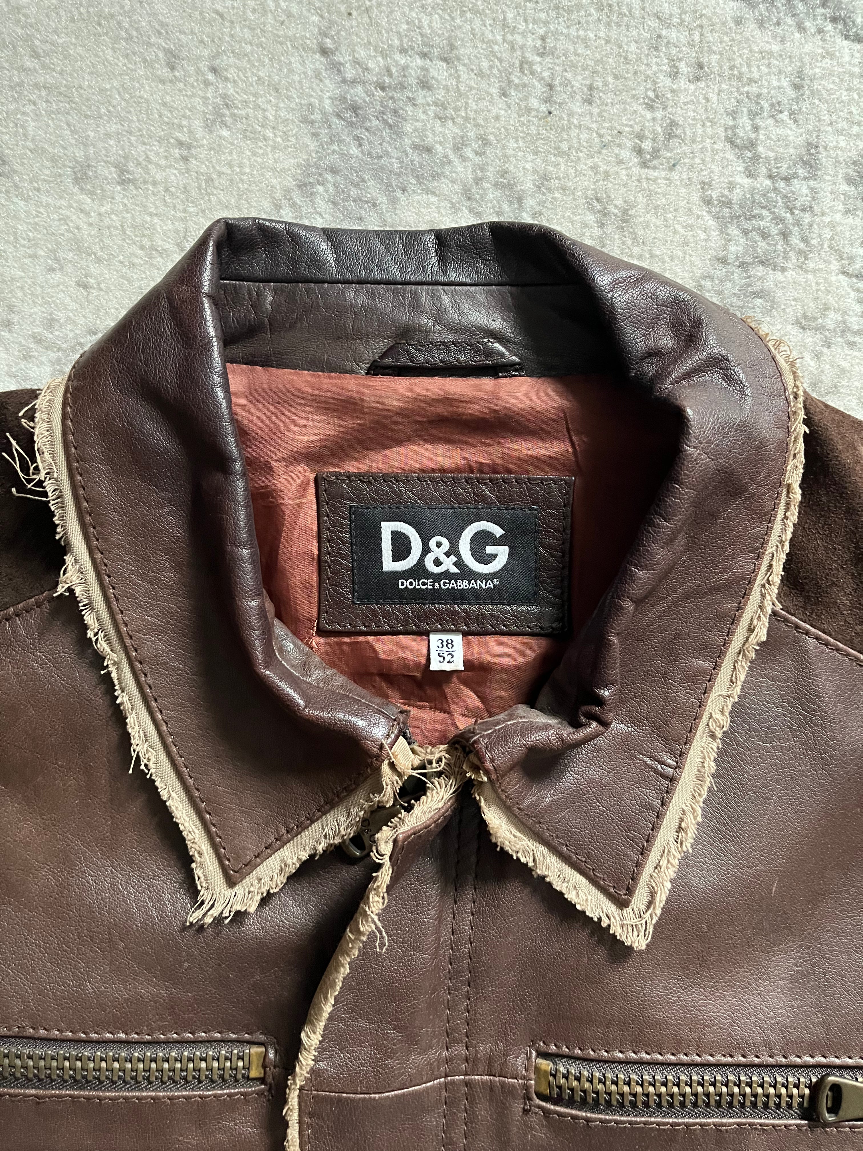 00 年代 Dolce &amp; Gabbana 棕色 Alpha 皮革实用夹克 (L)