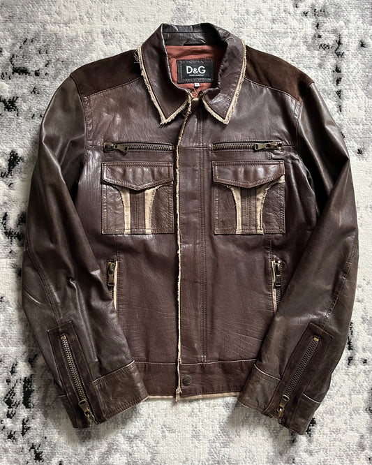 00s Dolce & Gabbana Brown Alpha Leather Utility Jacket (L)
