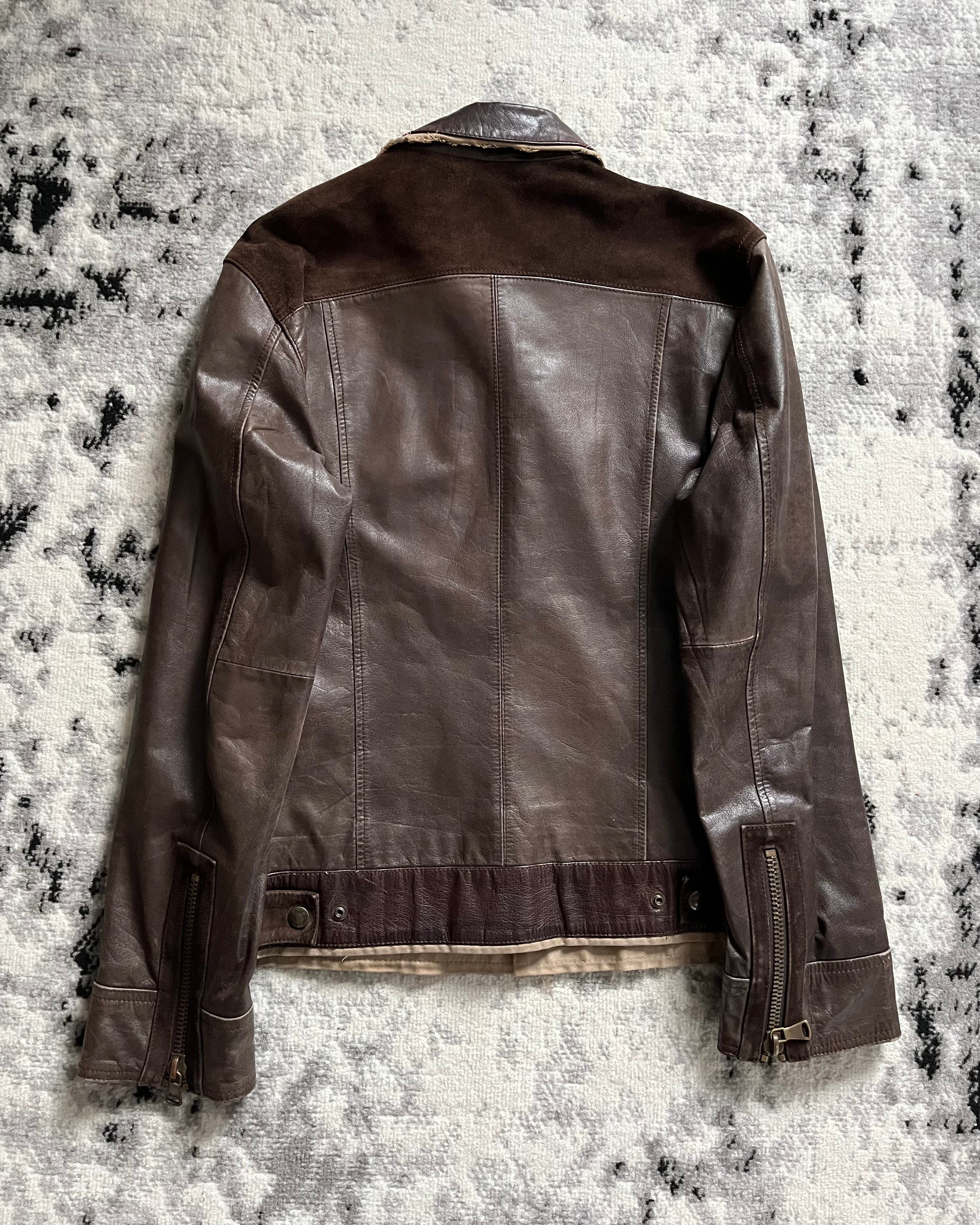 00 年代 Dolce &amp; Gabbana 棕色 Alpha 皮革实用夹克 (L)