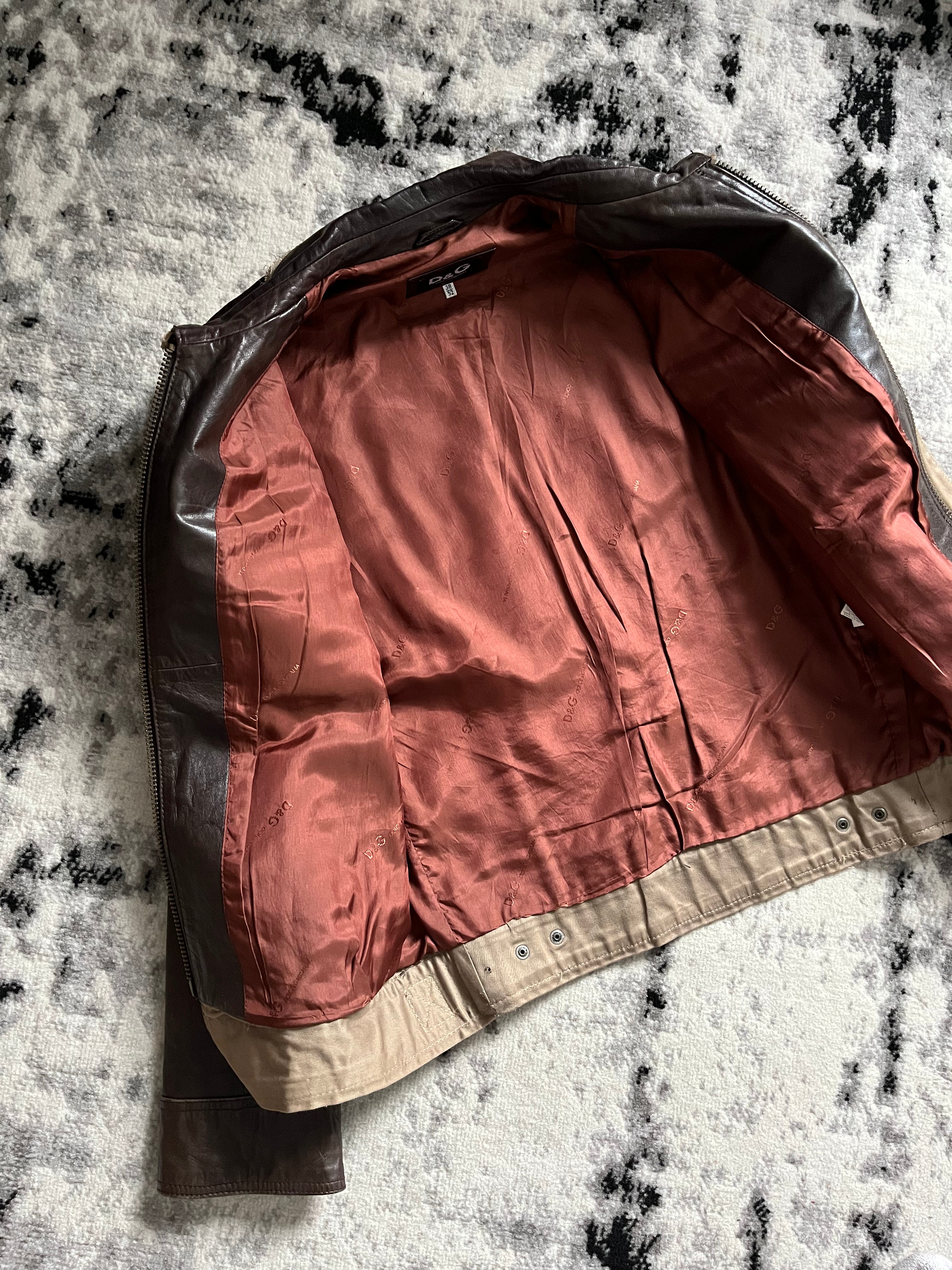 00 年代 Dolce &amp; Gabbana 棕色 Alpha 皮革实用夹克 (L)