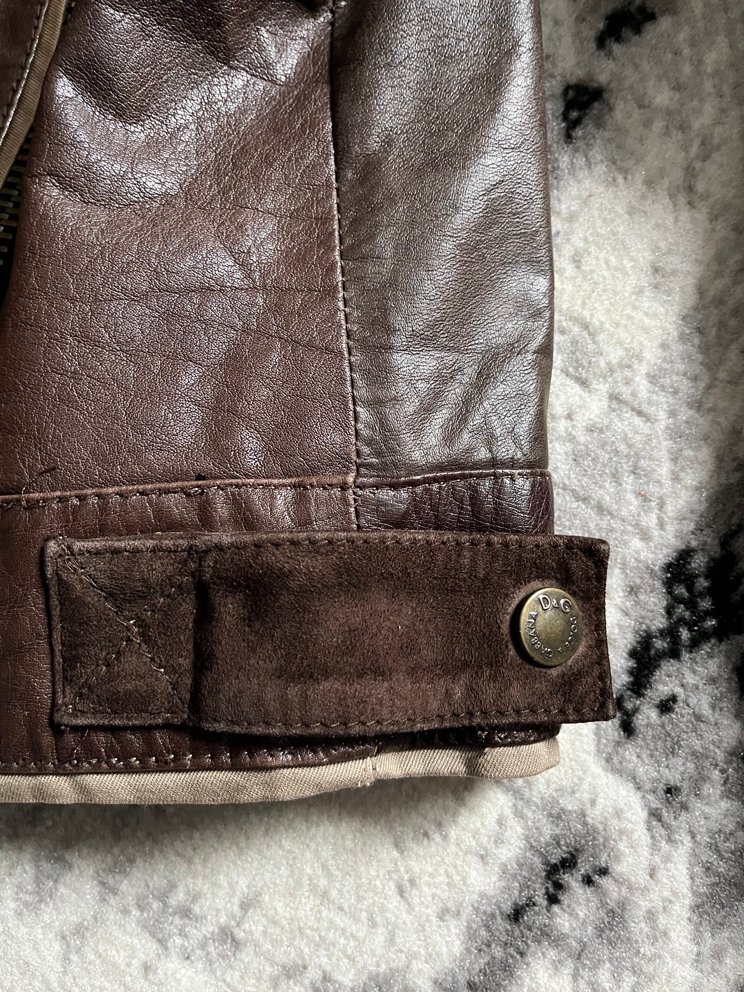 00 年代 Dolce &amp; Gabbana 棕色 Alpha 皮革实用夹克 (L)