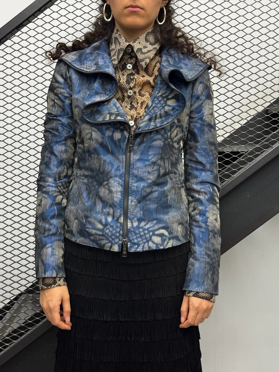 AW2009 Emporio Armani Blue Iridescent Collar Floral Light Jacket IauYlqf 4