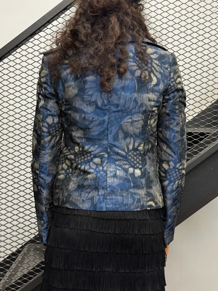 AW2009 Emporio Armani Blue Iridescent Collar Floral Light Jacket IauYlqf 5