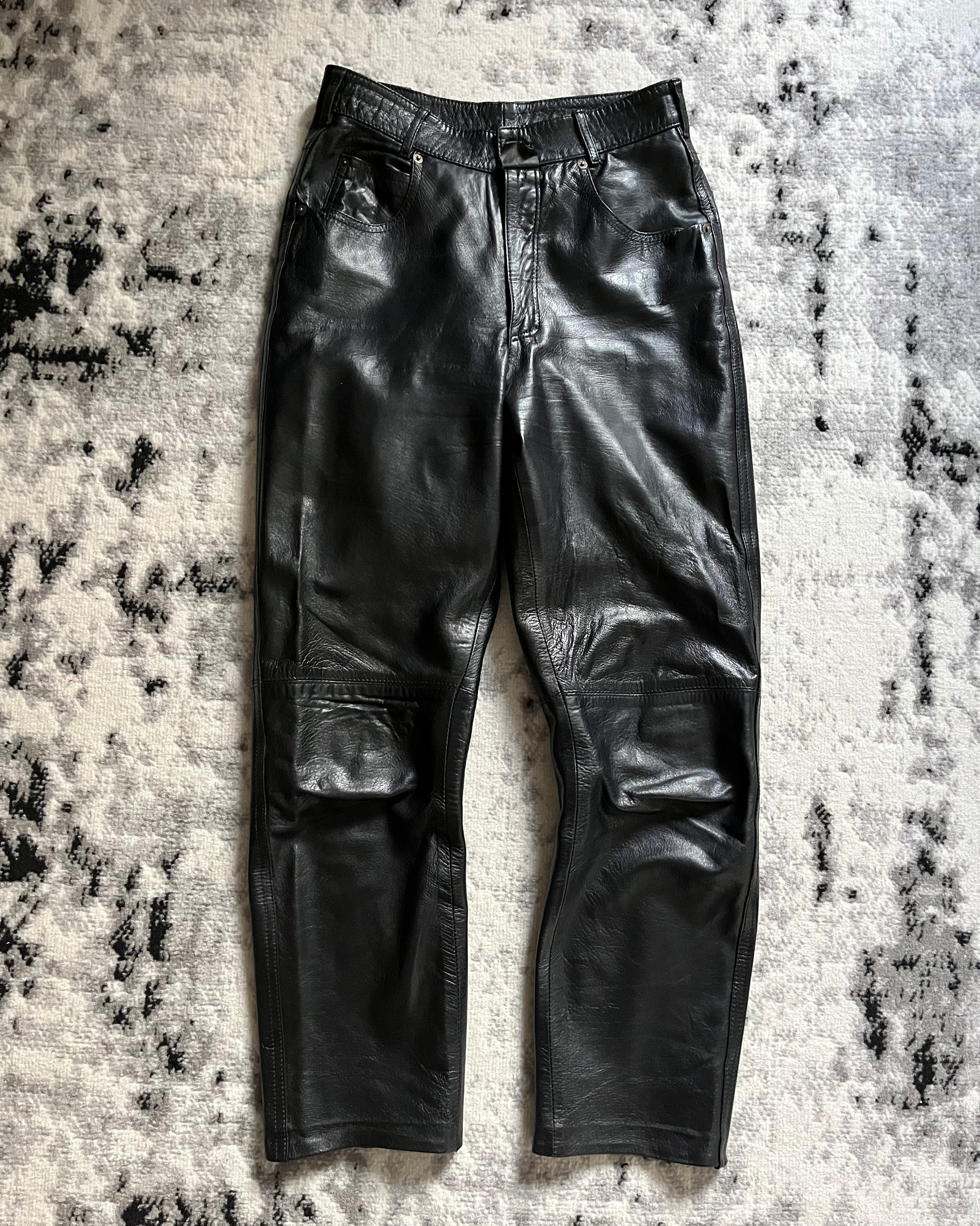 00s Marithé François Girbaud Rock Black Leather Pants (XS/S