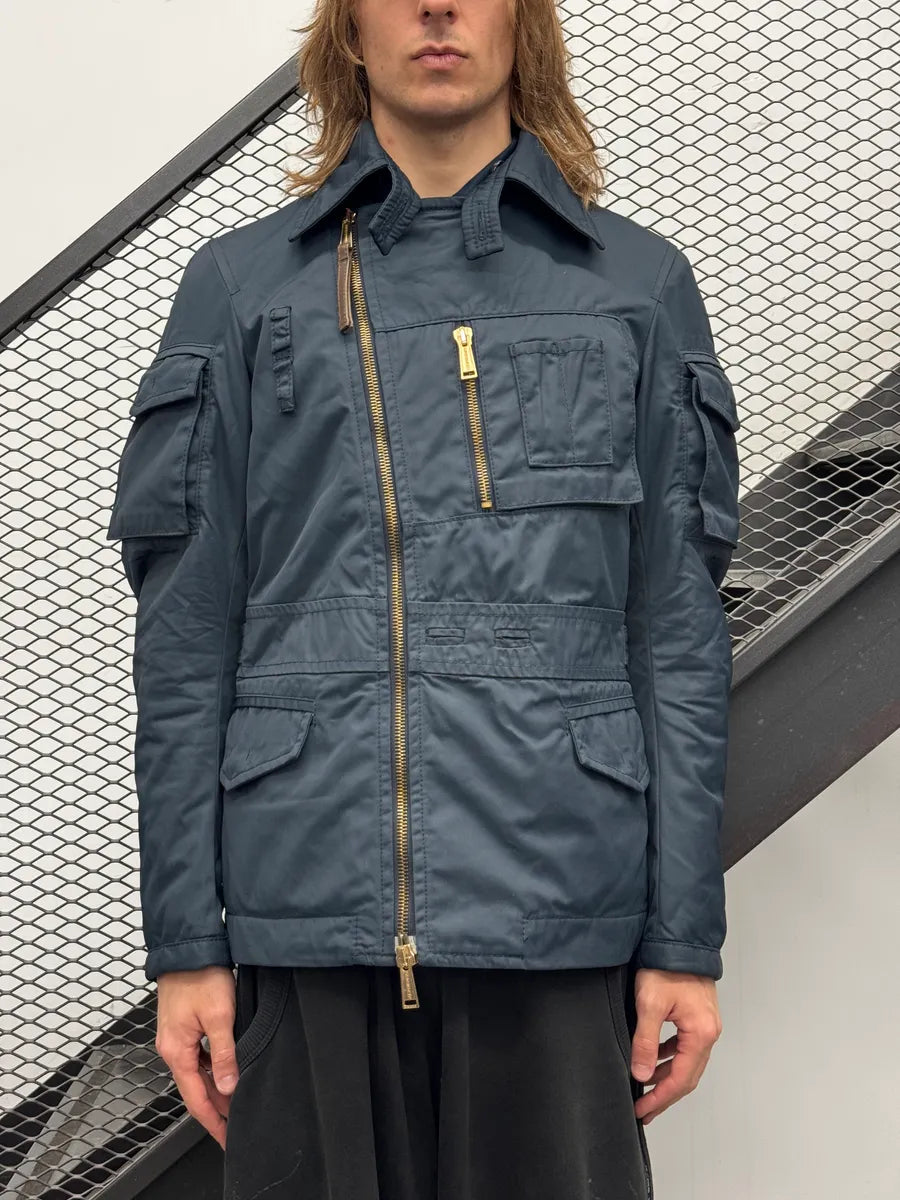 AW2007 Dsquared2 Navy Nylon Asymmetrical Multi-Pocket Jacket XevScIu 3