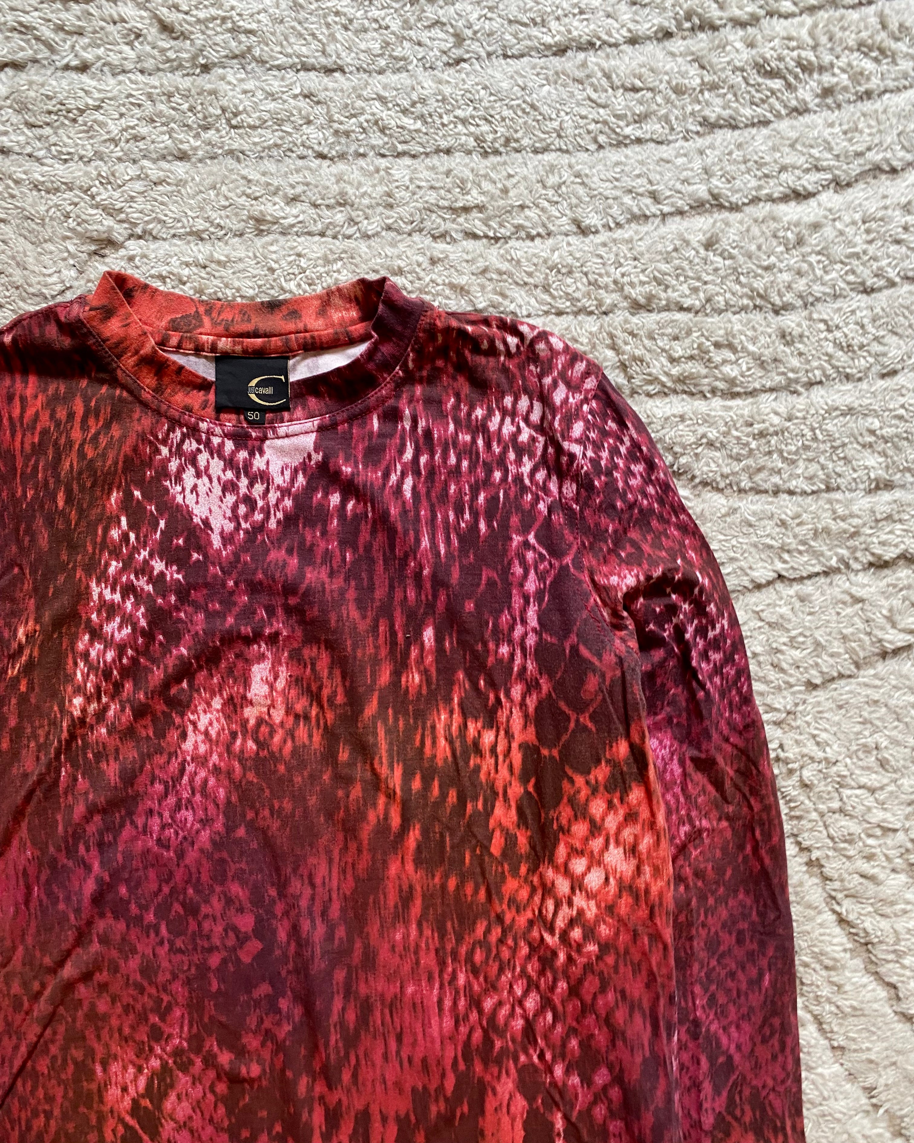 00's Just Cavalli 長袖トップ レッドスケール(S)