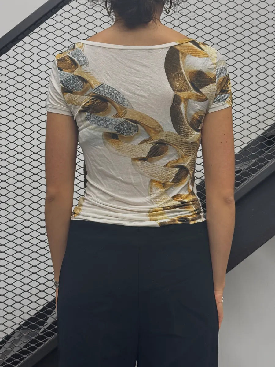 2000s Roberto Cavalli White Chain T-Shirt adjGecu 5