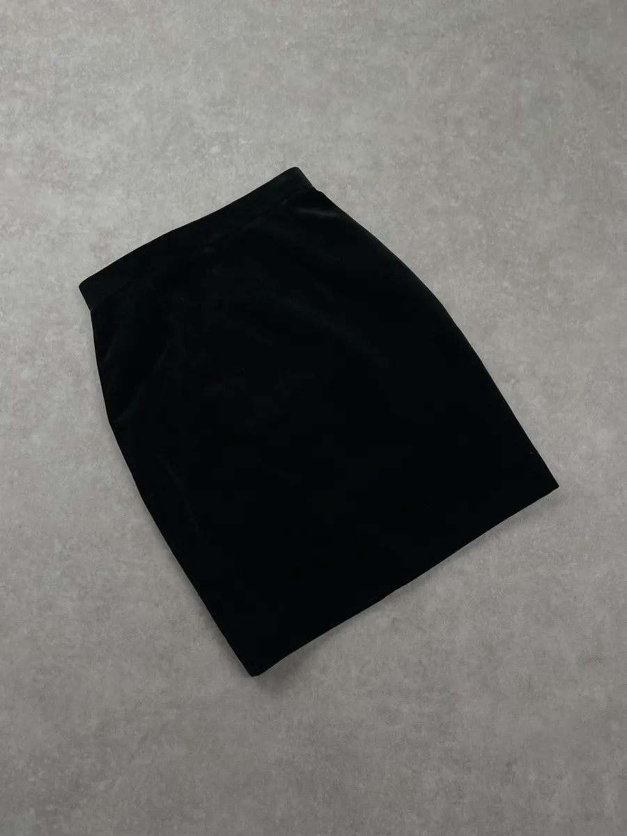 SS2014 Saint Laurent Paris Black Velvet High Waist Pencil Skirt TkRtaEJJ 2