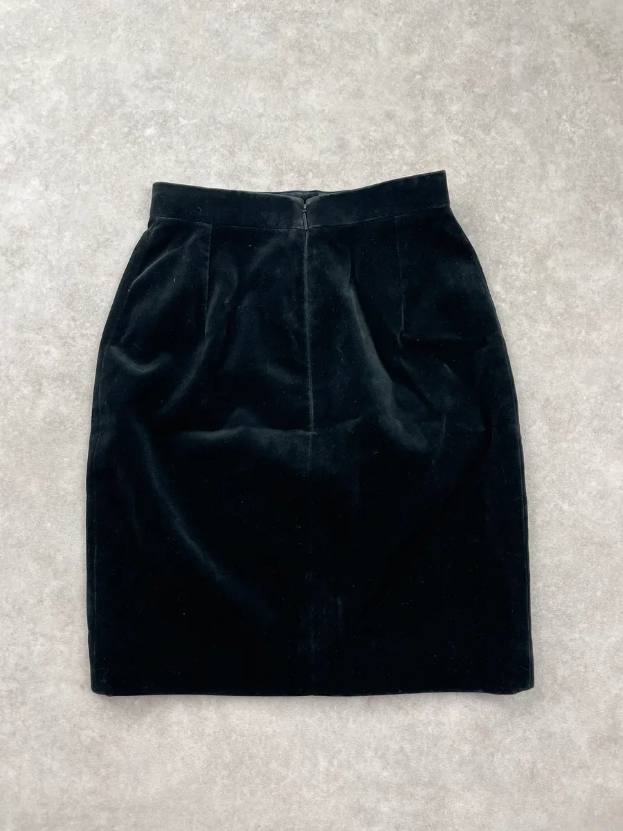 SS2014 Saint Laurent Paris Black Velvet High Waist Pencil Skirt TkRtaEJJ 0