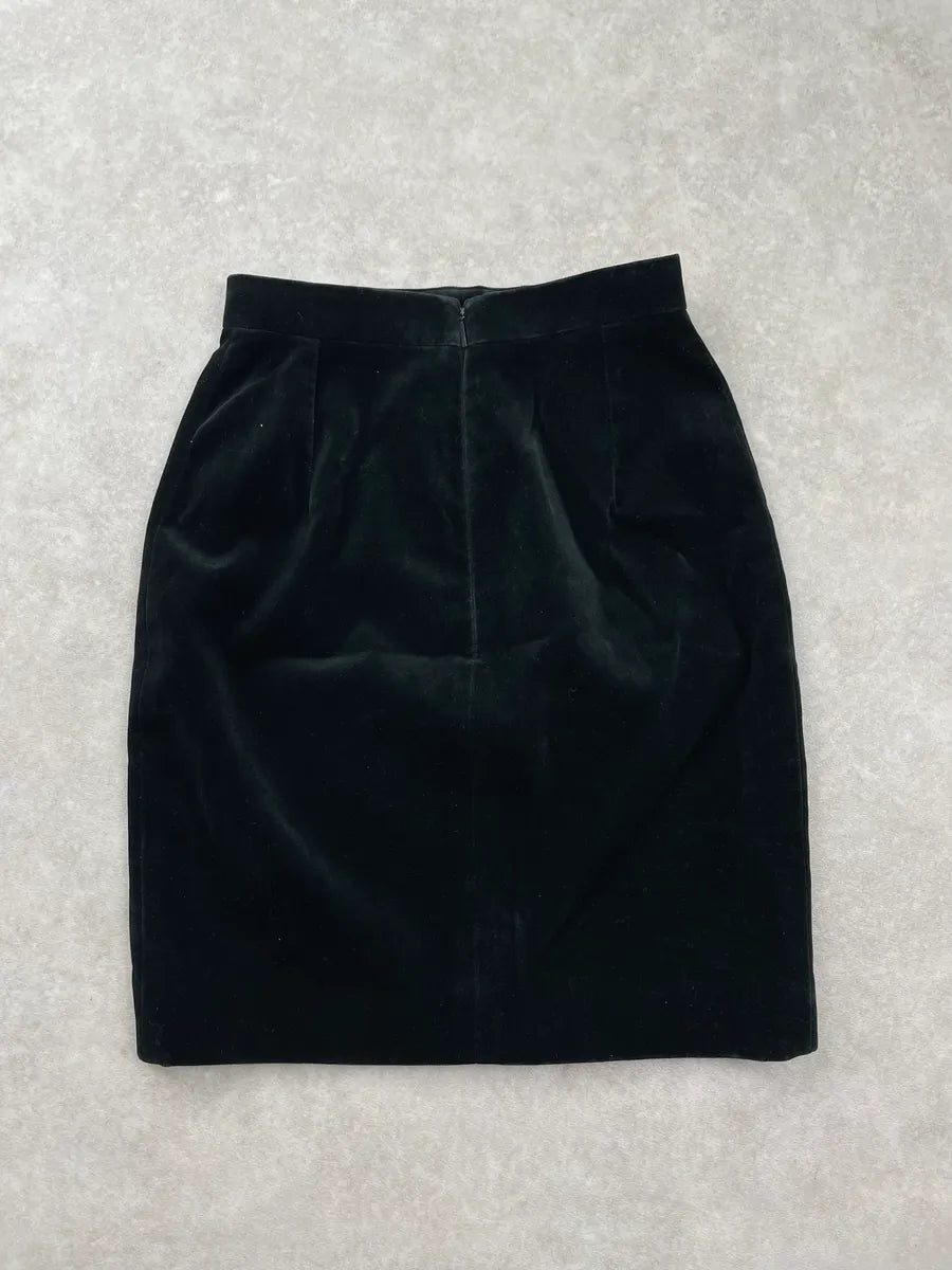 SS2014 Saint Laurent Paris Black Velvet High Waist Pencil Skirt TkRtaEJJ 3