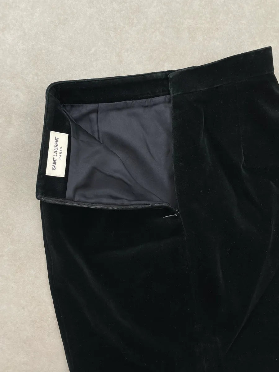 SS2014 Saint Laurent Paris Black Velvet High Waist Pencil Skirt TkRtaEJJ 5