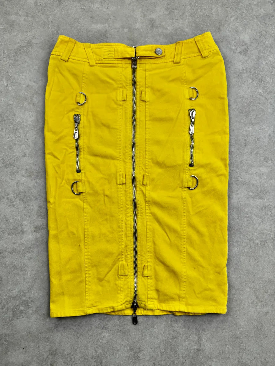 SS2005 Versace Yellow Zip Moto Biker Skirt/Jacket Set eTkEervz 17