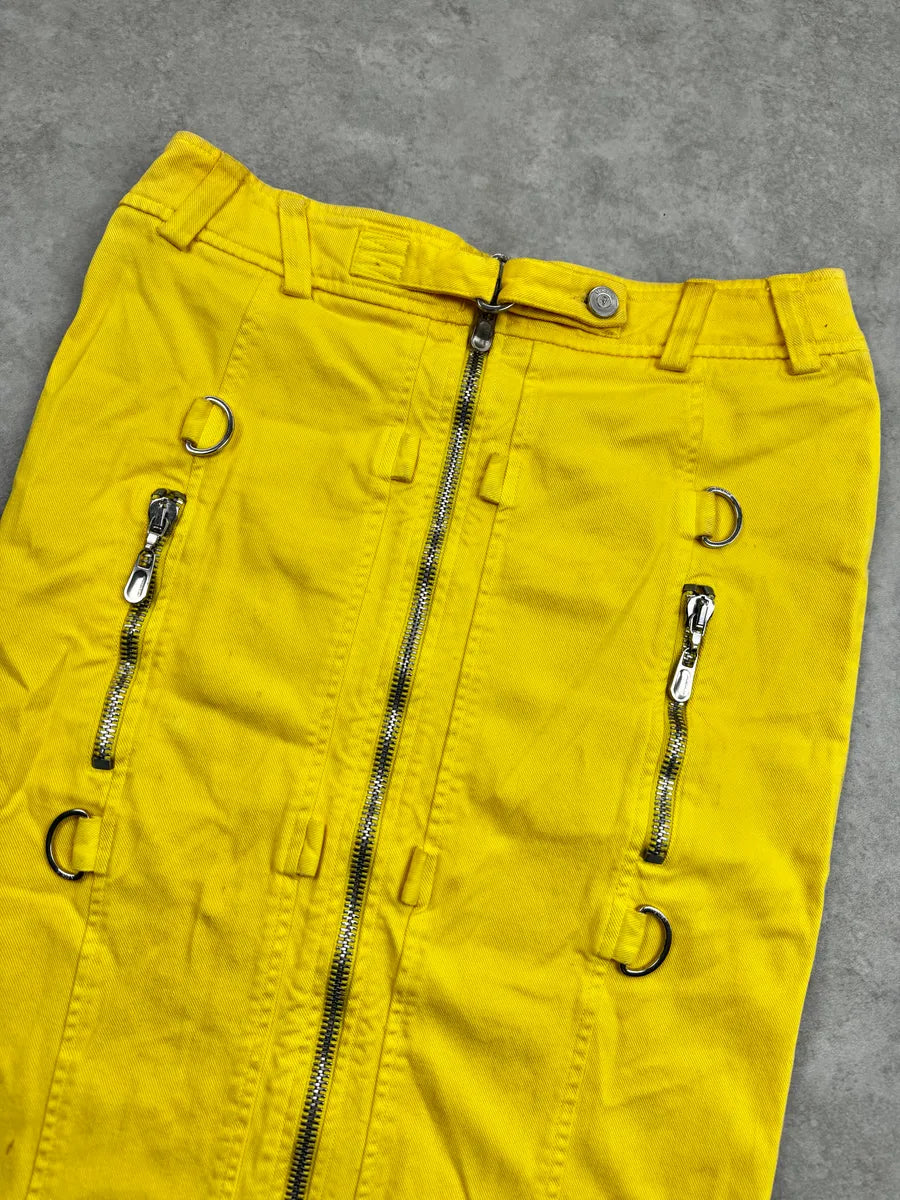 SS2005 Versace Yellow Zip Moto Biker Skirt/Jacket Set eTkEervz 19