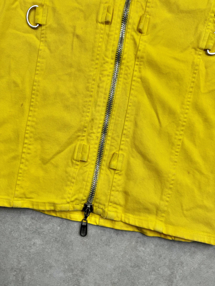 SS2005 Versace Yellow Zip Moto Biker Skirt/Jacket Set eTkEervz 22