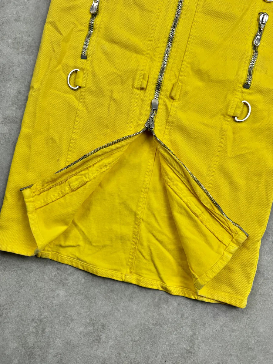 SS2005 Versace Yellow Zip Moto Biker Skirt/Jacket Set eTkEervz 21
