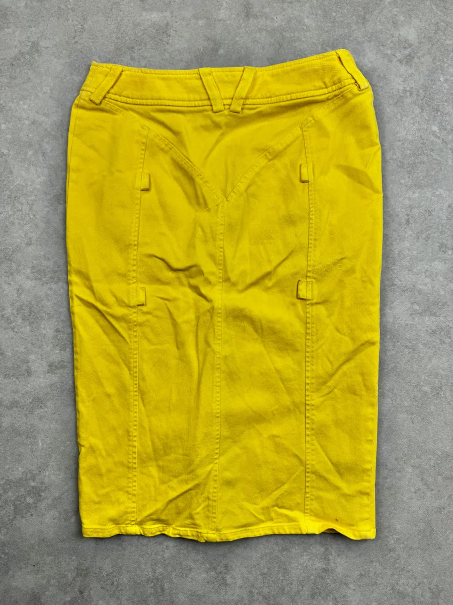 SS2005 Versace Yellow Zip Moto Biker Skirt/Jacket Set eTkEervz 18