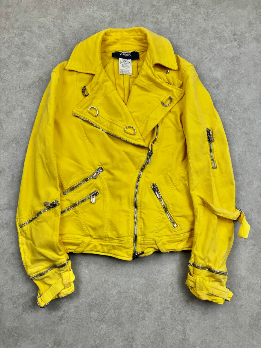 SS2005 Versace Yellow Zip Moto Biker Skirt/Jacket Set eTkEervz 5