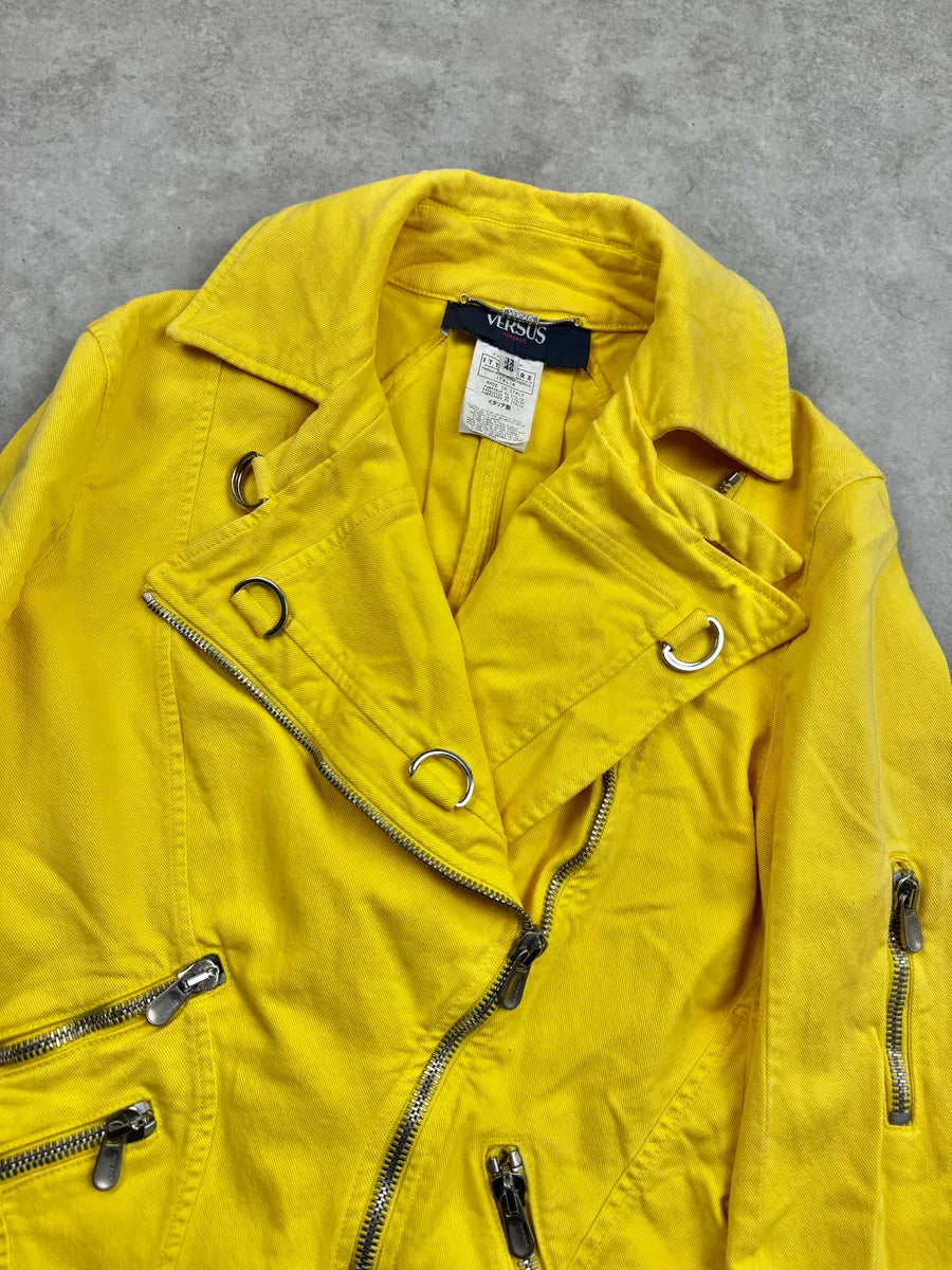 SS2005 Versace Yellow Zip Moto Biker Skirt/Jacket Set eTkEervz 8