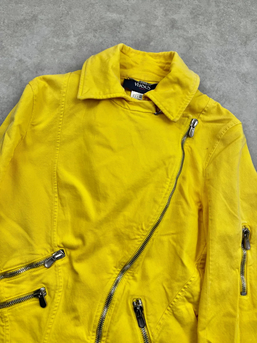 SS2005 Versace Yellow Zip Moto Biker Skirt/Jacket Set eTkEervz 7
