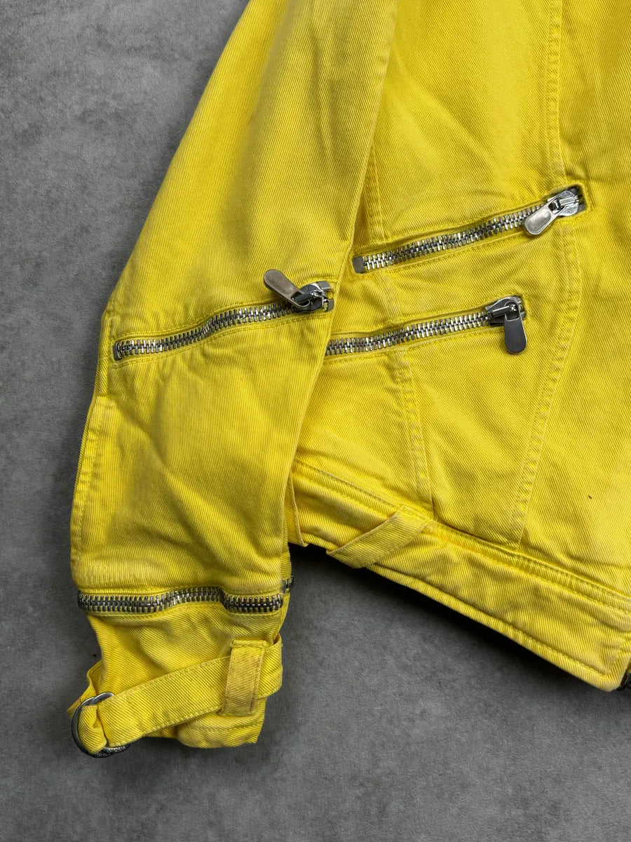 SS2005 Versace Yellow Zip Moto Biker Skirt/Jacket Set eTkEervz 13