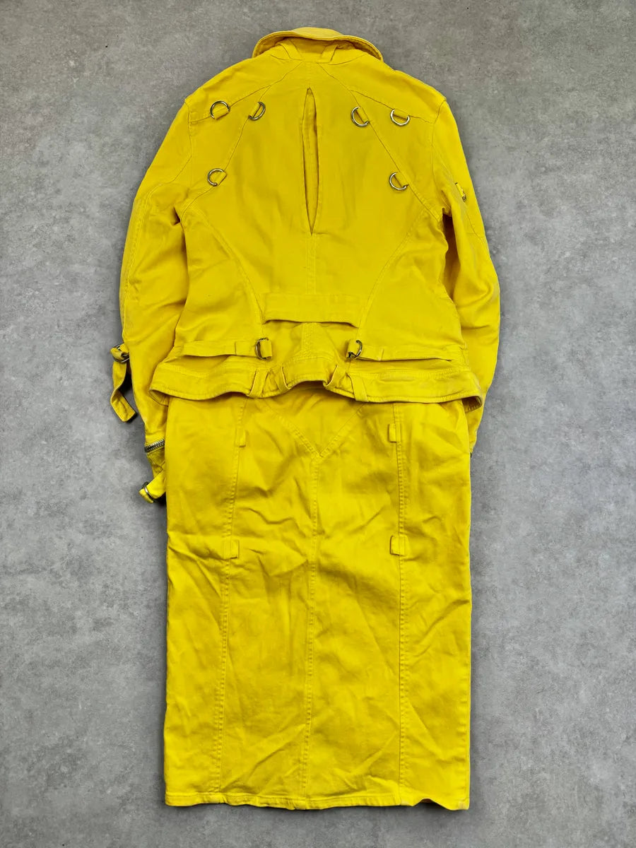 SS2005 Versace Yellow Zip Moto Biker Skirt/Jacket Set eTkEervz 1
