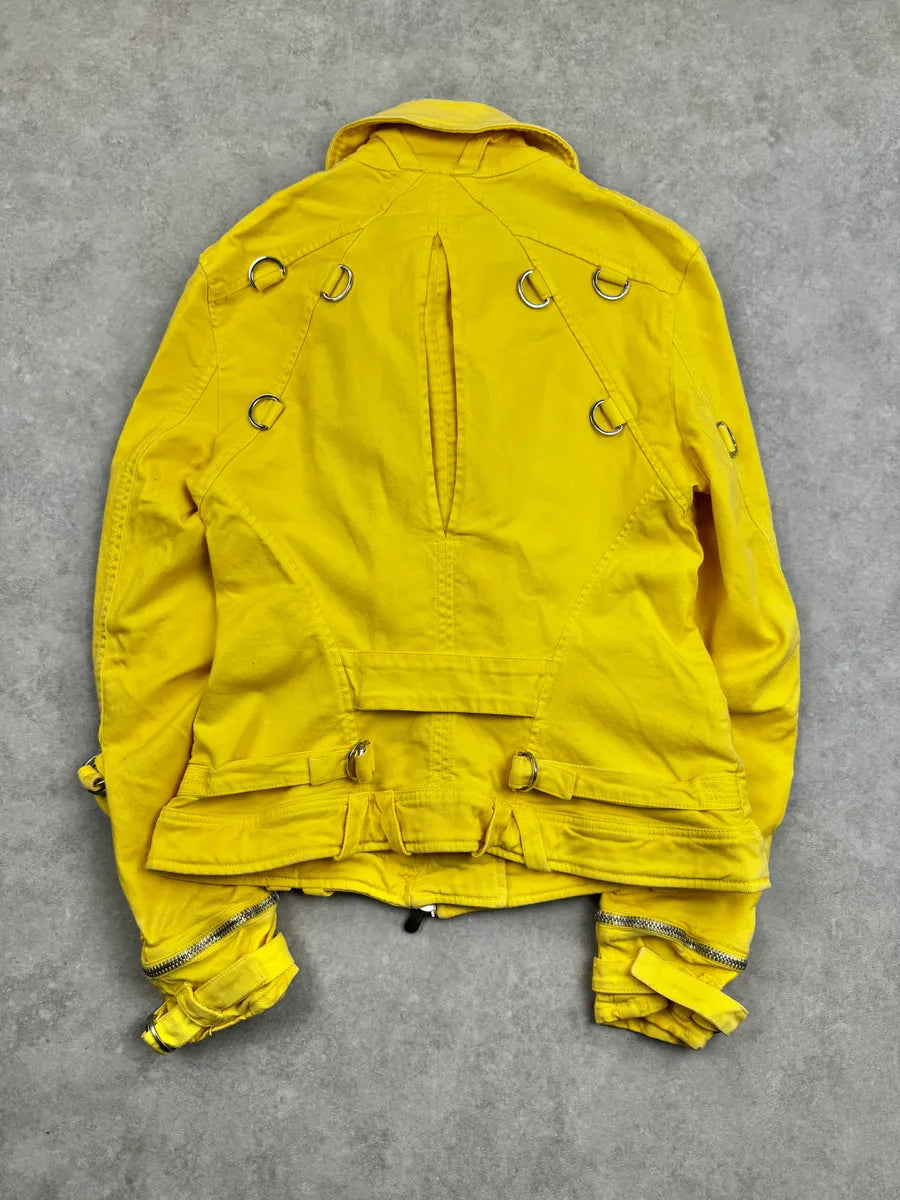 SS2005 Versace Yellow Zip Moto Biker Skirt/Jacket Set eTkEervz 6