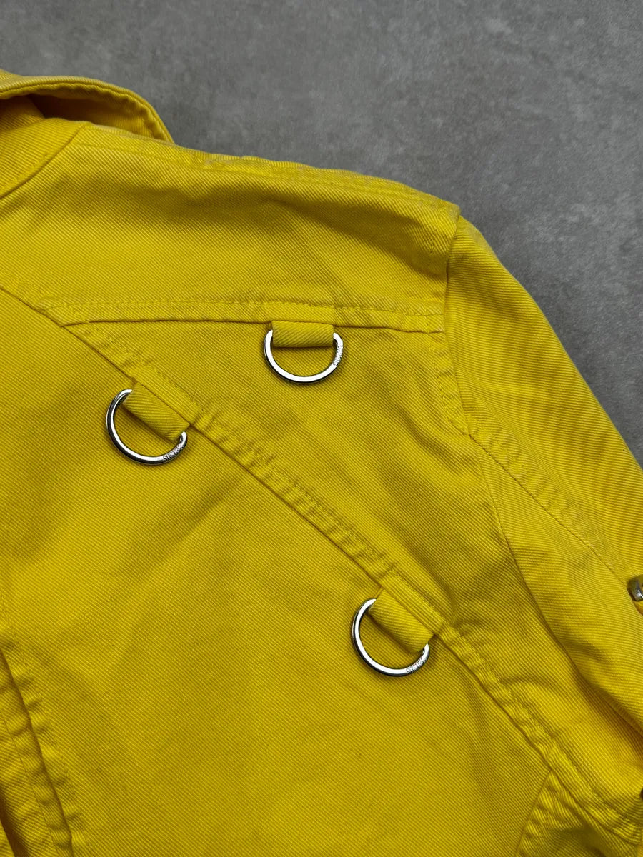 SS2005 Versace Yellow Zip Moto Biker Skirt/Jacket Set eTkEervz 14