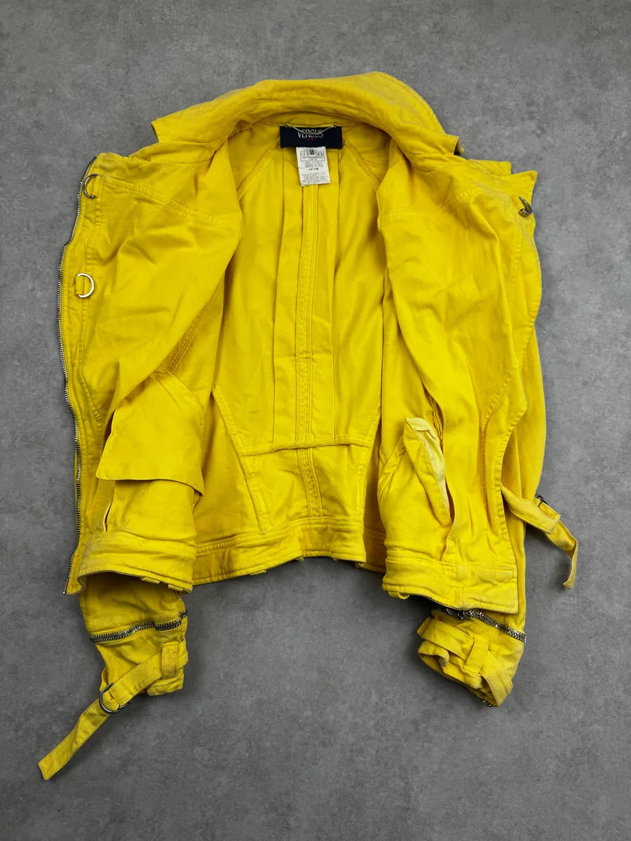 SS2005 Versace Yellow Zip Moto Biker Skirt/Jacket Set eTkEervz 10
