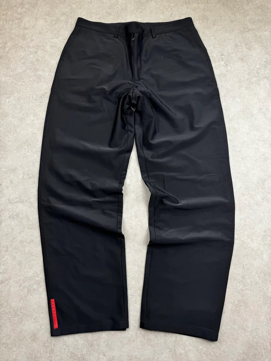 2000s Prada Linea Rossa Black Nylon Large Cozy Pants UPtILZhl 0