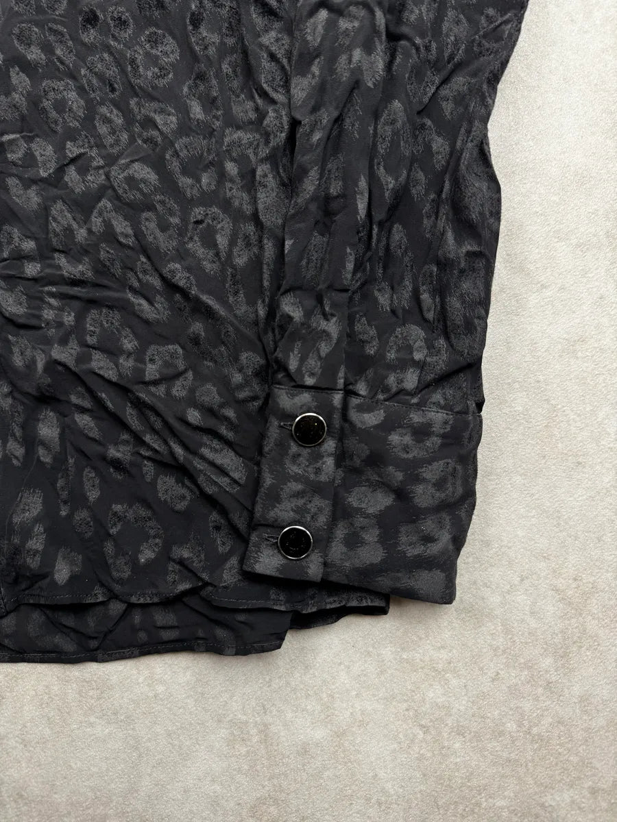 AW2021 Cavalli Black Leopard Velvet Mao Collar Shirt VEbTulg 7