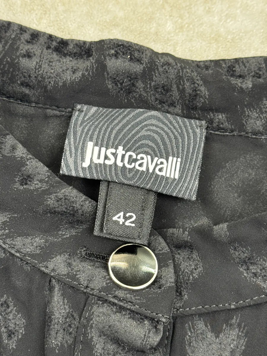 AW2021 Cavalli Black Leopard Velvet Mao Collar Shirt VEbTulg 10
