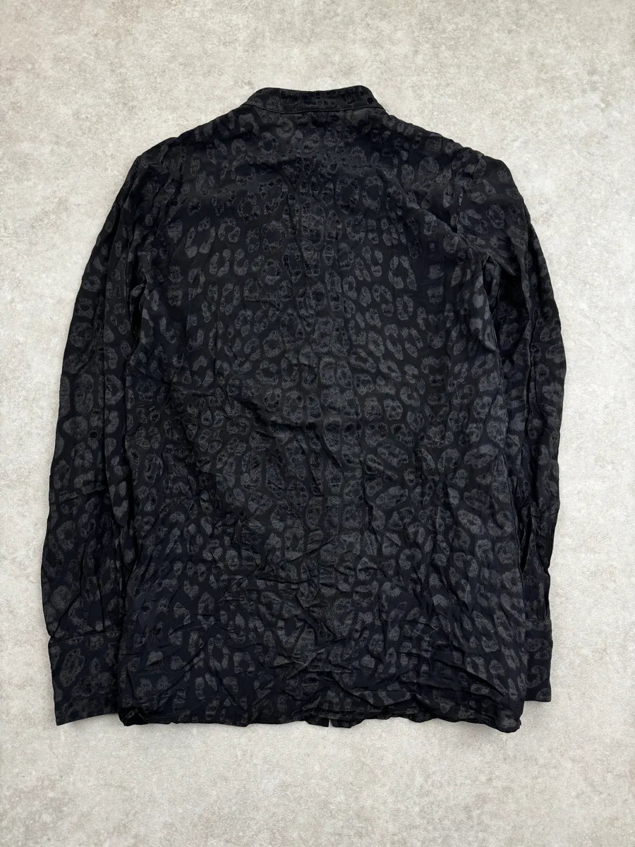 AW2021 Cavalli Black Leopard Velvet Mao Collar Shirt VEbTulg 1