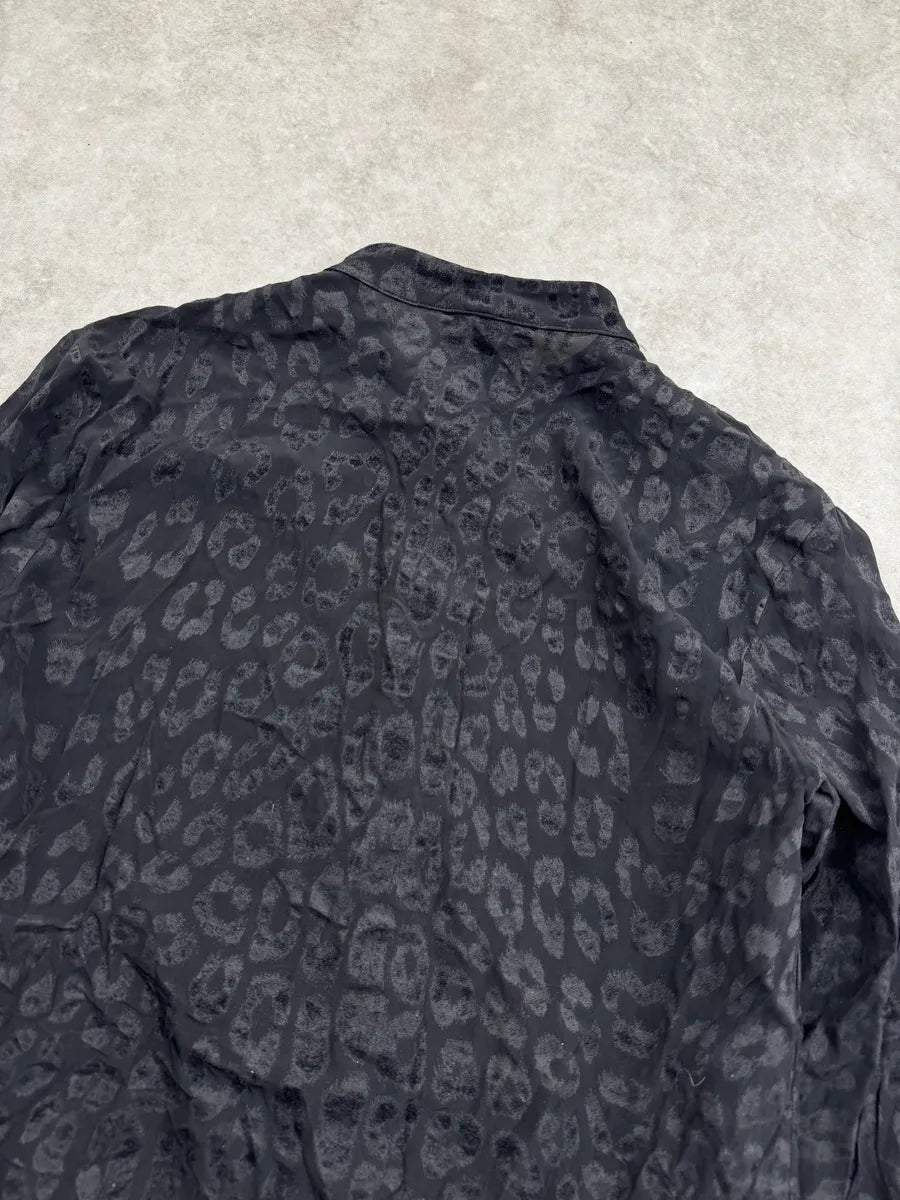 AW2021 Cavalli Black Leopard Velvet Mao Collar Shirt VEbTulg 5