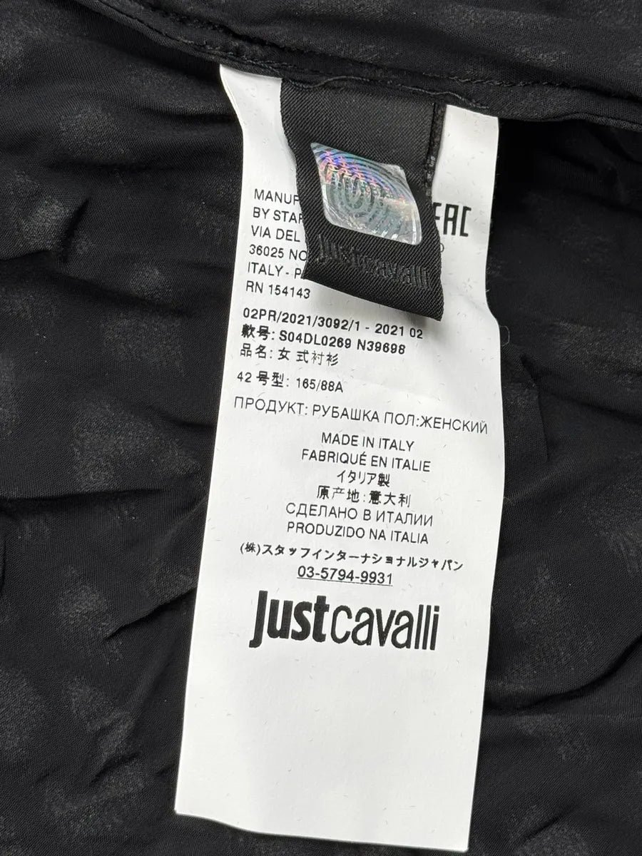 AW2021 Cavalli Black Leopard Velvet Mao Collar Shirt VEbTulg 11