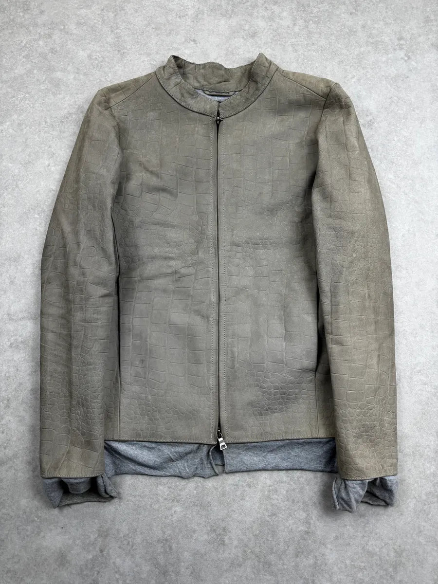 Isaac Sellam Grey Leather Crocodile Embossed Leather Jacket wYqksKE 0