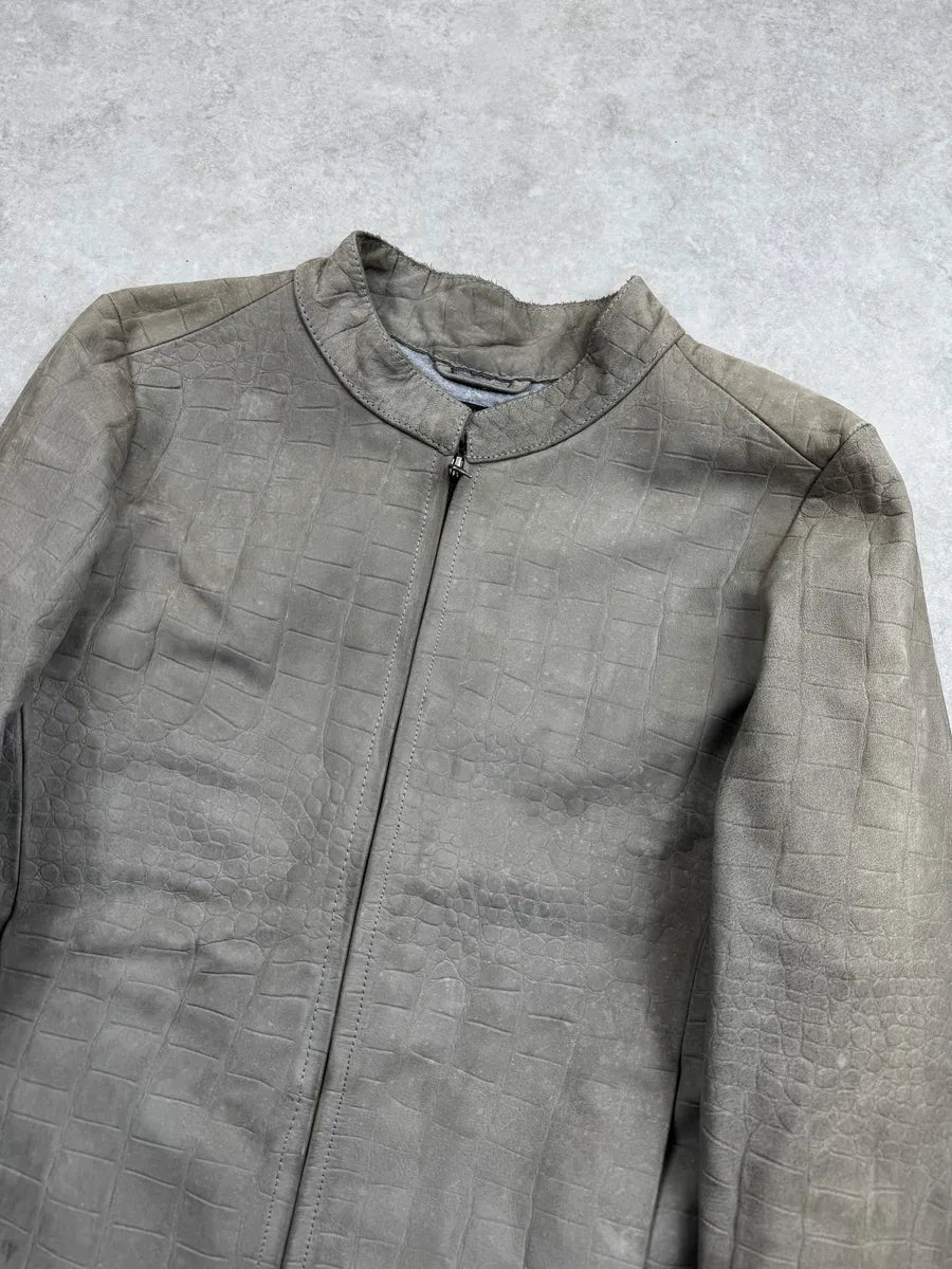 Isaac Sellam Grey Leather Crocodile Embossed Leather Jacket wYqksKE 4
